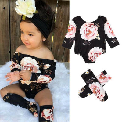 

Summer Infant Baby Girl Floral Romper Bodysuit Jumpsuit Outfit ClothesSocks Set