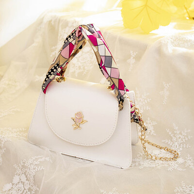 

New Simple Fashion Silk Band Bow Lock Scarf Chain Small Square Bag Luxury Bag Handbag For Women