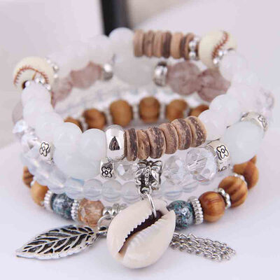 

4pcsSet Fashion Multilayer Natural Shell Bangle Women Beaded Bracelet Jewelry