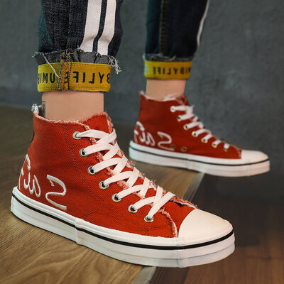 

Mens shoes fall casual Joker high canvas board shoes Korean version of the trend with students tide shoes