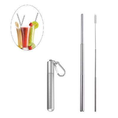 

Portable Collapsible Straw Reusable 304 Stainless Steel Metal Drinking 230MM Straws with Cleaning Brush & Climbing Hook