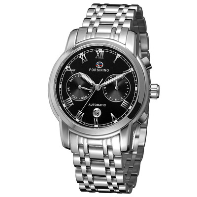 

FORSINING genuine stainless steel waterproof week calendar mens automatic mechanical watch steel belt mens watch