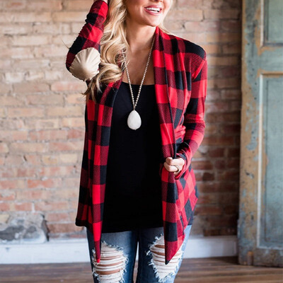 

Autumn&Winter New Plaid Printing Stitching Long Sleeve Coat Cardigan Women