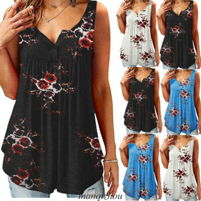 

Boho Womens Floral Summer Vest Sleeveless Beach Shirt Blouse Tank Tops T-Shirt