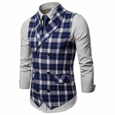 

Plus Size Men Formal Dress Vest Double Breasted Plaids Checks Waistcoats Costume