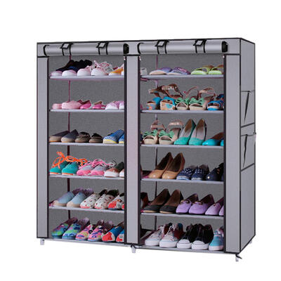 

Gray Household Six Row Two Line Twelve Lattices Non-Woven Fabric Shoe Rack