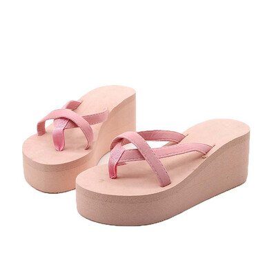 

Rose Womens Solid Color Beach Flip-Flops High-Heeled Wedge With Thick-Legged Sandals