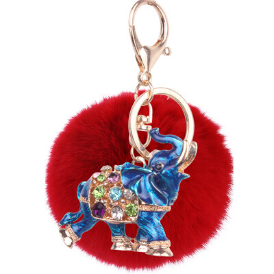 

Soft 8CM Rex Rabbit Hair Ball Diamond Alloy Elephant Keychain Lovers Bags Mobile Phone Accessories