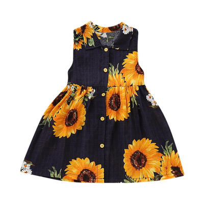 

Kids Girls Sunflower Printed Dress Summer Sleeveless Princess Casual Dress