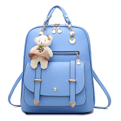 

Lovely Girls Leather School Backpack Women Shoulder Bag Travel Satchel Handbag Back To School Gift Random Style Bear Pendant