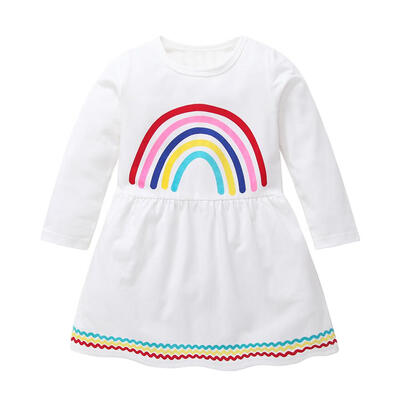

Simple Sweet Rainbow Children Long Sleeve A-line Dress Girls Cotton Clothes