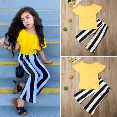 

US Toddler Baby Kid Infant Girl Ruffle Tops Pants Flares Trousers Outfit Clothes