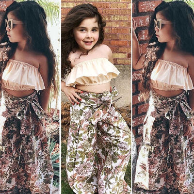 

Toddler Kids Baby Girls Vest Crop Tops Floral Wide Leg Pants 2Pcs Outfits Summer Clothing Set