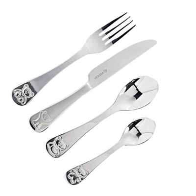 

4 Pcs Kids Cartoon Bear Animal Pattern Spoon Fork Sets Boys Girls Stainless Steel Flatware Tableware