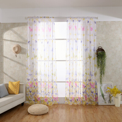 

Toponeto Butterfly Sheer Curtain Window Treatment Voile Drape Valance 1 Panel Fabric