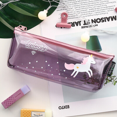 

PVC Korean Transparent Zipper Unicorn Pencil Pouch for Teen Girls School Supplies Stationery