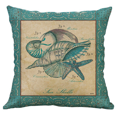 

Siaonvr Simple Mediterranean Flax Retro Conch Shell Sea Creatures Pillow Cover