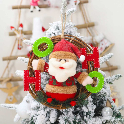 

2020 New Christmas Rattan Circle Door Hanging Santa Claus Snowman Elk Pendant Rattan Wreath Decoration