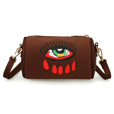 

Recreational Cylinder Bag Personality Fashion Baituan Inclined Bag Embroidery Small Round Bag Portable Mini Cloth Bag