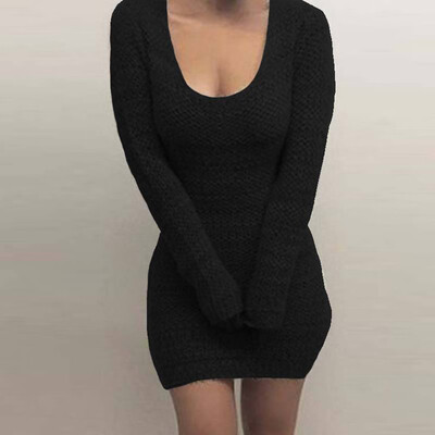 

〖Follure〗Womens Solid Bodycon Jumper Ladies Sexy O-Neck Dresses Long Sleeve Sweater Dress