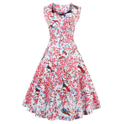 

Sweetheart Neck Flower&Bird Swing Retro Dress