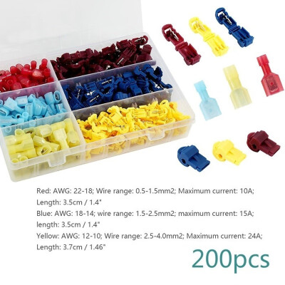 

200pcs Lock Wire Cable Connectors T-Taps Terminals Quick Splice Car Electrical