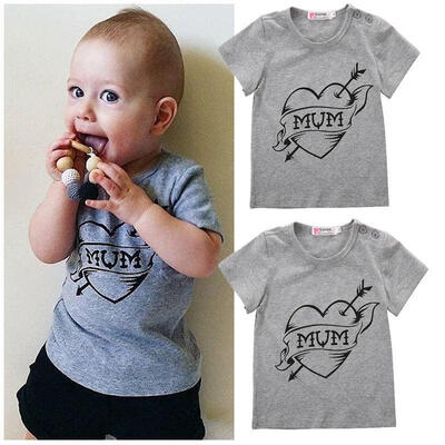 

Baby Toddler Kids Girl Boy Clothes Cotton Mum Print Tops T-shirt Summer Costume