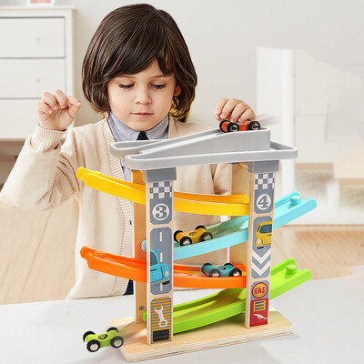 

Toddler Toys Track Boys And Girls Gifts Wood Car Ramp Racing 4 Mini Cars