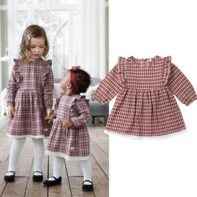 

US Toddler Kid Baby Girl Plaid Lace Dress Party Casual Pageant Dresses Clothes