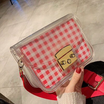 

Summer bag 2019 new transparent small square bag fashion broadband jelly Messenger bag Plaid shoulder bag