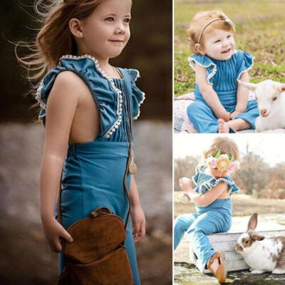

Toddler Baby Kids Girls Ruffle Denim Romper Bodysuit Jumpsuit Outfits Clothes g
