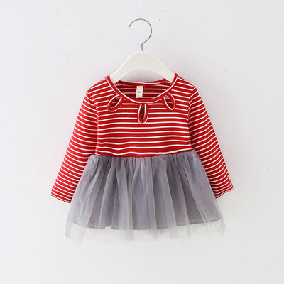 

Autumn Girl Dresses 18M-4Y Casual Striped Pattern Long Sleeve Kids Toddler Baby Girls Patchwork Mesh Dress Kids Princess Dresses