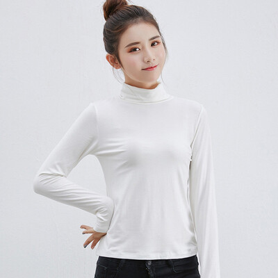 

Womens Autumn Long Sleeves Elastic Tops Shirt Solid Turtleneck Slim Fit Blouse