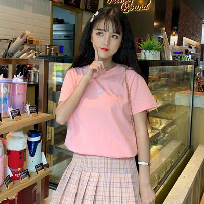 

Women T-Shirt colorful Tops Cute Girl Love Heart Embroidery Print T-Shirt Female Casual T shirt Women T Shirt Summer