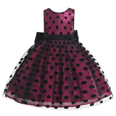

Sequin Dot Dress Sleeveless O-neck Children Mesh Lace Princess Tutu Dress