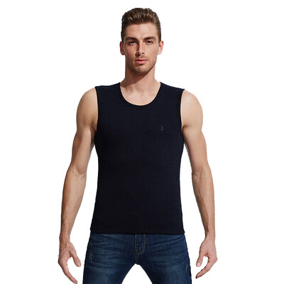 

Playboy PLAYBOY Mens Dongli velvet warm vest warm vest men plus velvet thick wide shoulder round neck bottom cotton sleeveless underwear vest Navy M