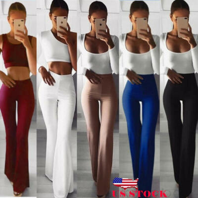 

US Women Solid High Waist Flare Wide Leg Chic Trousers Bell Bottom Yoga Pants