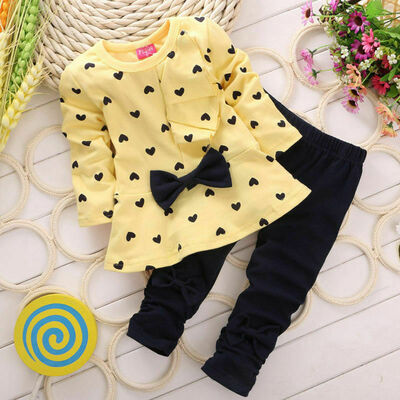 

Kid Girls Long Sleeve Outfits TopLegging Pants Bowknot Cotton Toddler Set