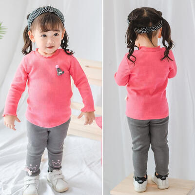 

Cute Warm Long Sleeve Girls Kids Princess T-shirt Pit Strip Bottoming Tops