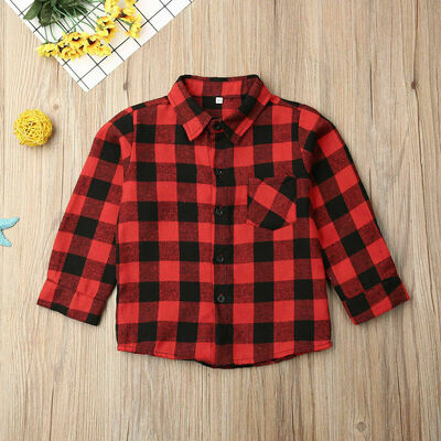 

Christmas Toddler Baby Girl Boy Clothes Plaid Long Sleeve Top Shirt Coat Jacket