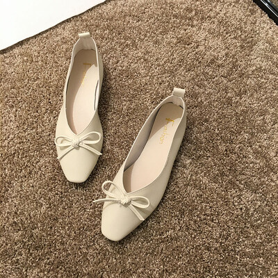 

Single Shoe Womens Summer&Han Version Baitie Fashion Flat Bottom Lady Shoes Square Head Shallow Mouth Butterfly Knotted Bean