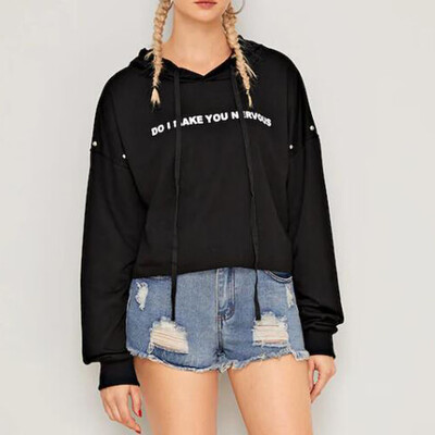 

Tailored Women Hooded Long Sleeve Sweater Letter Printed Cute Top Pullover