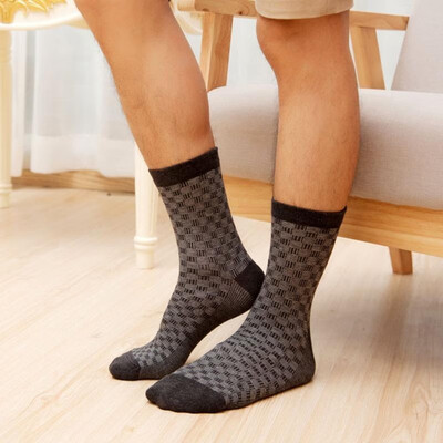 

Autumn Winter Men Cotton Socks Plaid Checked Business Casual Soft Warm Hosiery Calcetines
