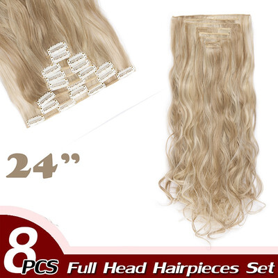 

Full Head Clip Synthetic in Hair Extensions 8 Piece 18 Clips Hairpiece Long Wave Curly Straight for Women