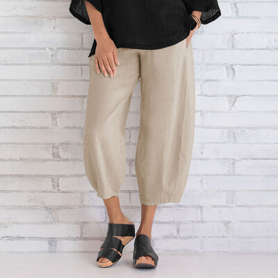 

Tailored Women Casual Solid Cotton Pants Trousers Elastic Band Loose Wide Leg Pants