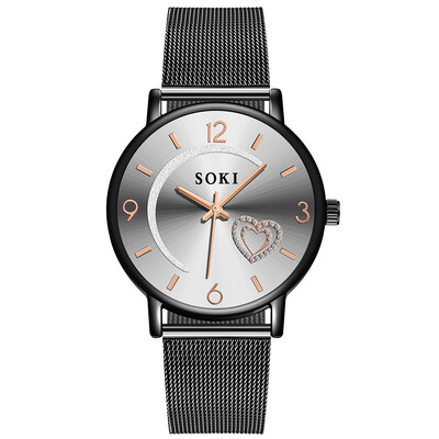 

Women Silver & Gold Mesh Love Heart Moon Dial Wristwatches Fashion Casual Womens Steel Quartz Watches Relogio Feminino Hot 533