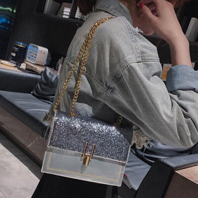 

Tailored Womens Fashion Sequins Small Square Bag Chain Diagonal Bag Shoulder Bag