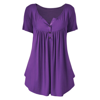 

Plus Size Solid Color Ruched Half Button T Shirt