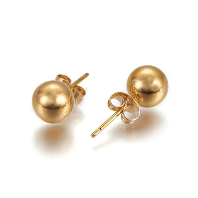 

304 Stainless Steel Ball Stud Earrings Golden 8mm Pin 08mm