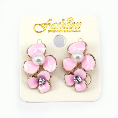 

Flower Alloy Enamel Rhinestone Ear Studs with Acrylic Pearl Beads Pink 235x16mm Pin 06mm